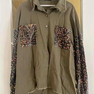 NWOT Sequin Embellished Olive green shacket